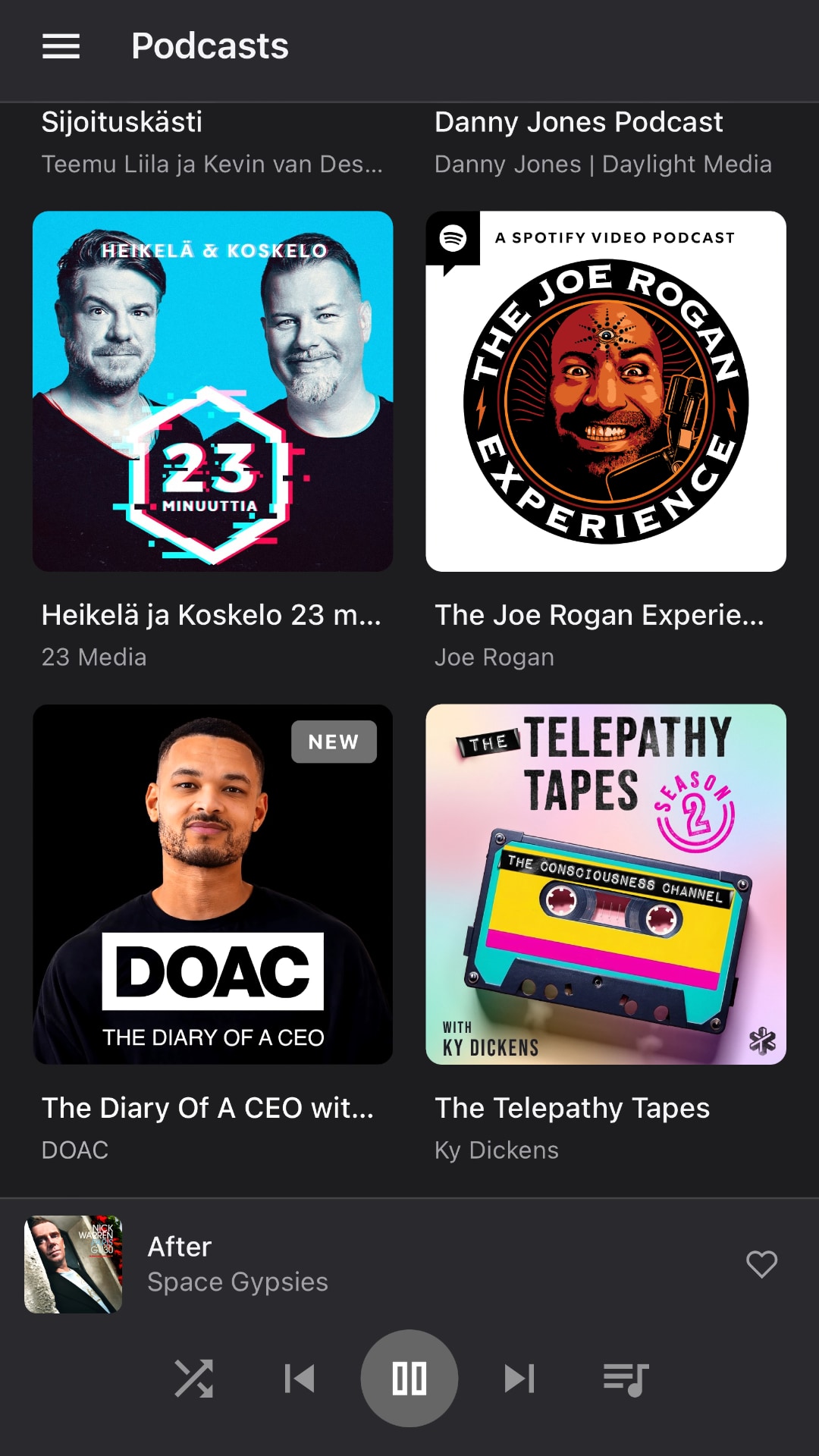 Mobile podcasts screen
